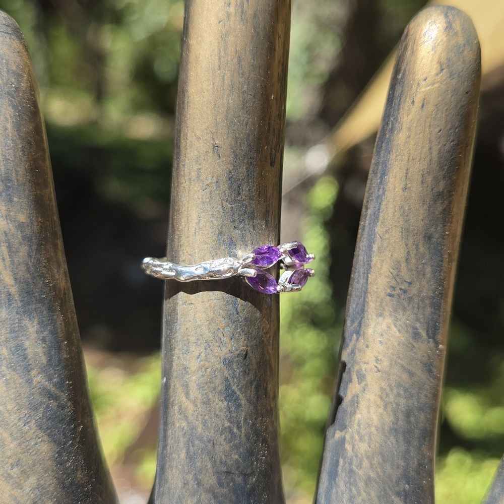 Amethyst Natural Sterling Ring Sz7 Adjustable - Picture 4 of 6